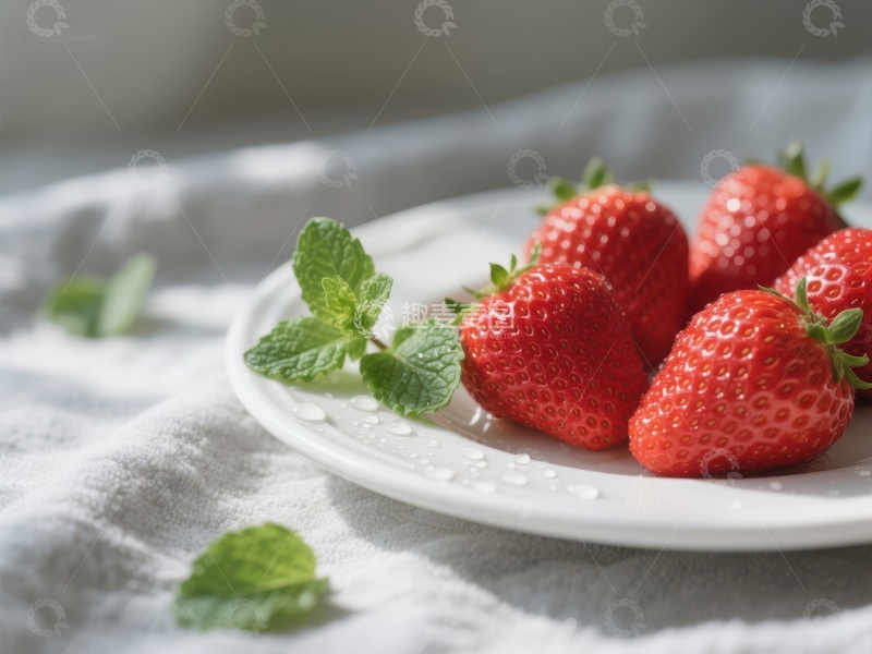 高清大图下载【趣麦麦图】新鲜草莓配薄荷叶