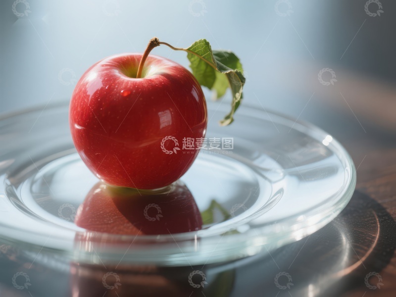 红苹果置于透明盘中
