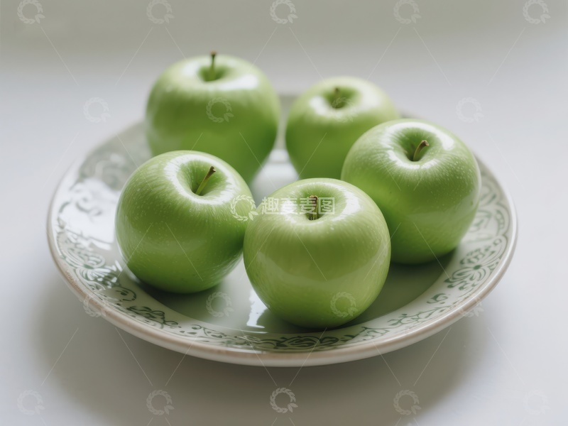 高清大图下载【趣麦麦图】盘中五个青苹果