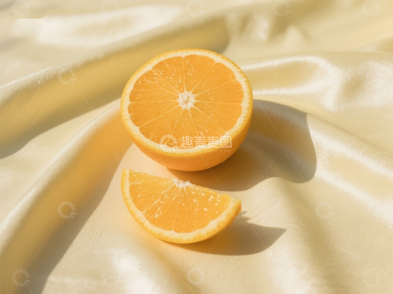 高清大图下载【趣麦麦图】橙子切片在柔和布料上的光影