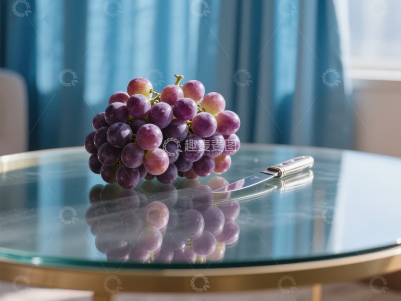 高清大图下载【趣麦麦图】玻璃桌上的一串紫色葡萄