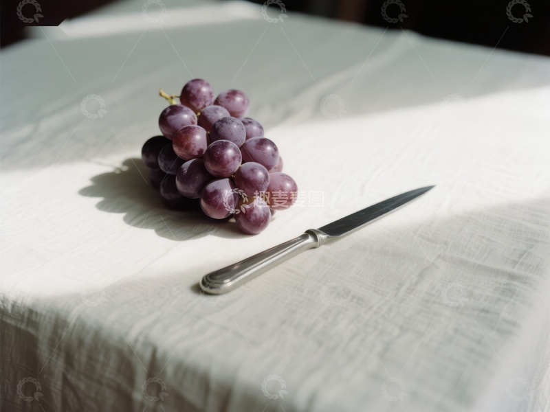 高清大图下载【趣麦麦图】葡萄与刀具静物摆放