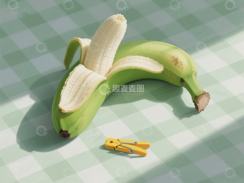 高清大图下载【趣麦麦图】剥开的香蕉与黄色夹子