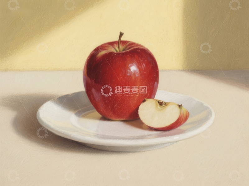 高清大图下载【趣麦麦图】红苹果与切片置于盘中