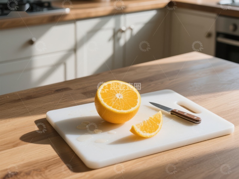 高清大图下载【趣麦麦图】切开的橙子置于厨房砧板上