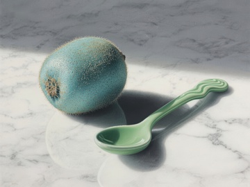 奇异果与绿色勺子静物图