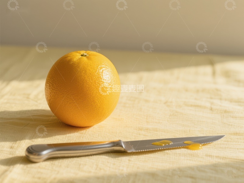 高清大图下载【趣麦麦图】橙子与刀具静物摆放