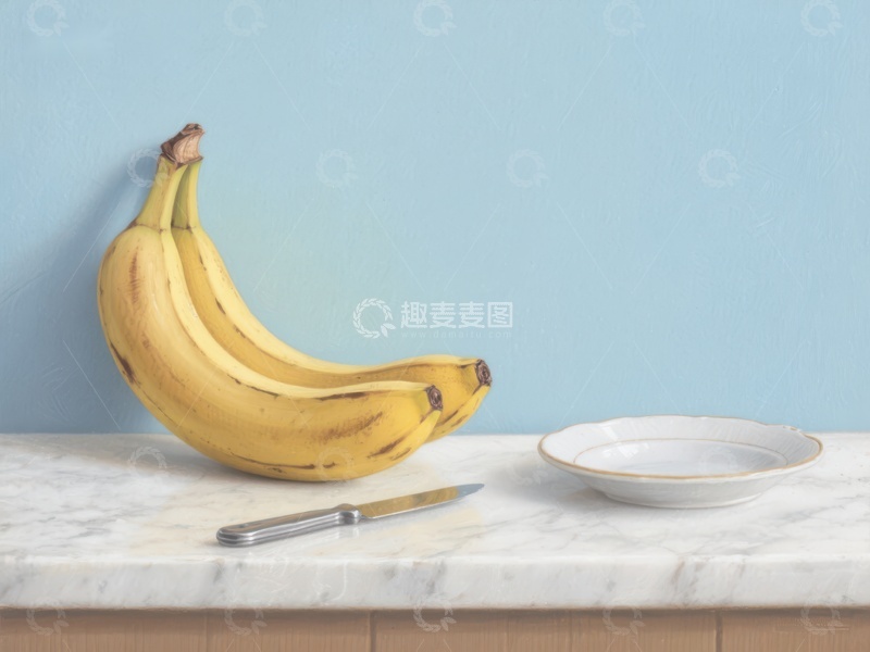 高清大图下载【趣麦麦图】香蕉与空盘静物图