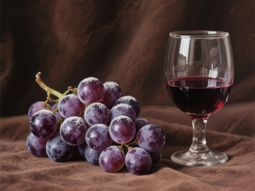 红葡萄酒与葡萄的静物组合