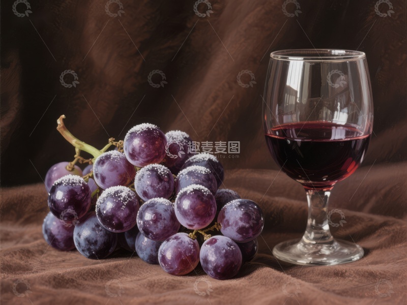 高清大图下载【趣麦麦图】红葡萄酒与葡萄的静物组合