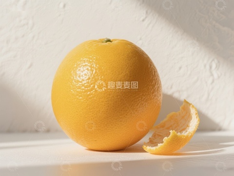 新鲜橙子与剥开的果皮