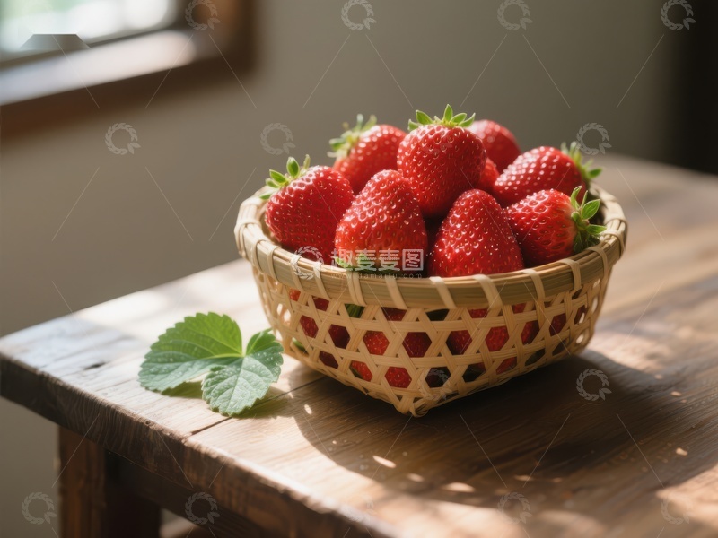 高清大图下载【趣麦麦图】竹篮中的新鲜草莓