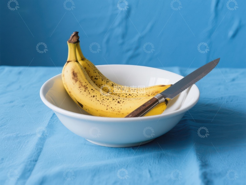 高清大图下载【趣麦麦图】碗中香蕉与刀具