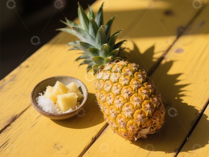 高清大图下载【趣麦麦图】阳光下的菠萝与切块