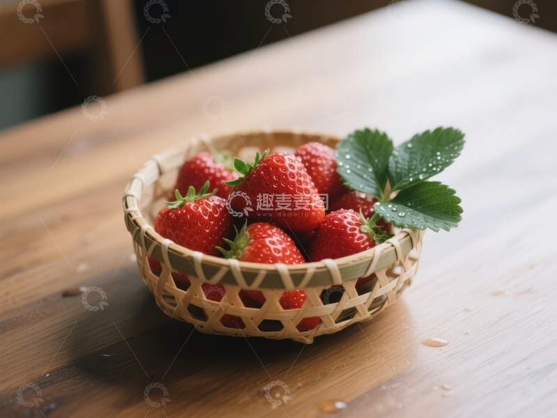 高清大图下载【趣麦麦图】竹篮中的新鲜草莓