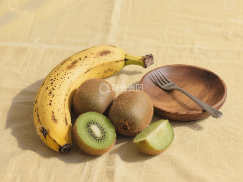 高清大图下载【趣麦麦图】香蕉与猕猴桃静物摆放
