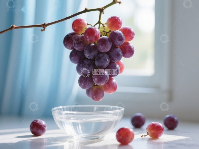 高清大图下载【趣麦麦图】阳光下的葡萄与透明碗