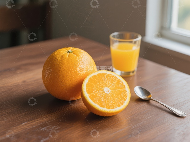 高清大图下载【趣麦麦图】新鲜橙子与果汁杯