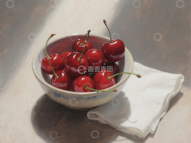 高清大图下载【趣麦麦图】碗中的樱桃静物画