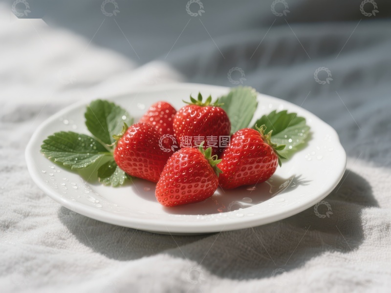高清大图下载【趣麦麦图】新鲜草莓盘中静置