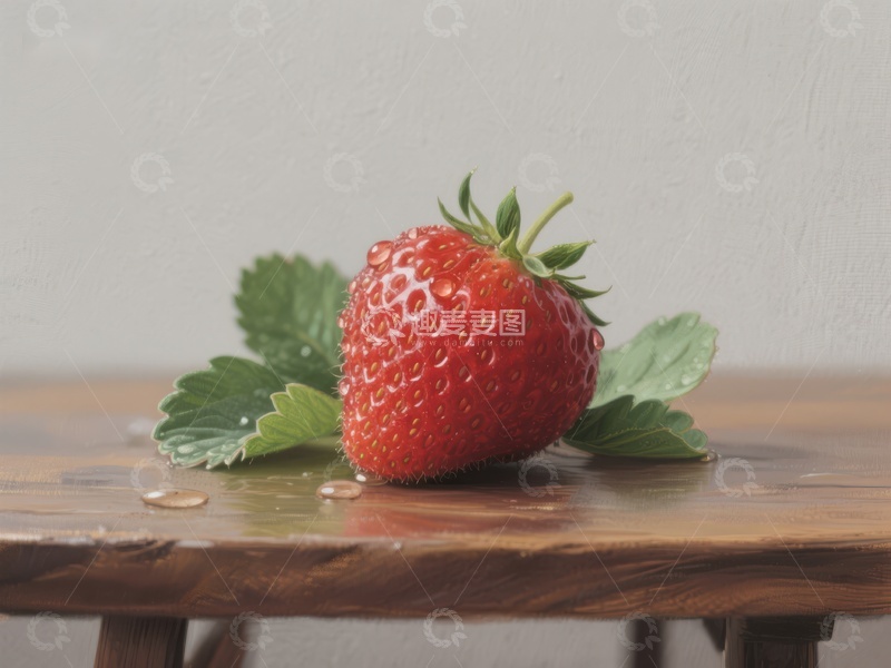 高清大图下载【趣麦麦图】新鲜草莓静置于木质桌面上