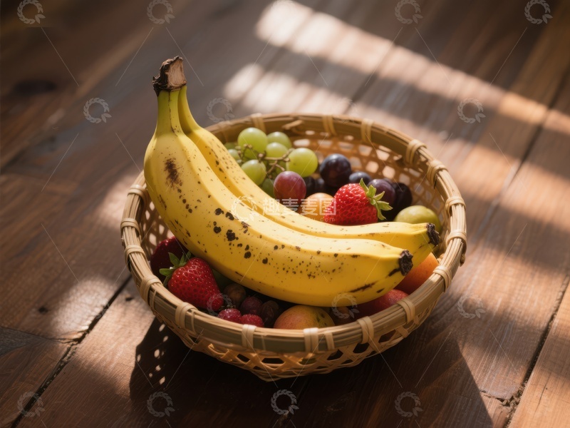 高清大图下载【趣麦麦图】竹篮中的新鲜水果
