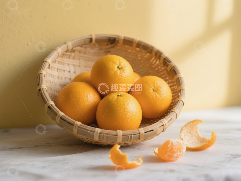 高清大图下载【趣麦麦图】竹篮中的新鲜橙子