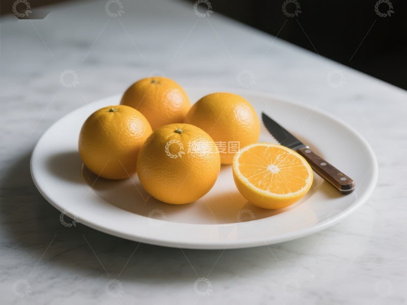 高清大图下载【趣麦麦图】-盘中橙子与切片
