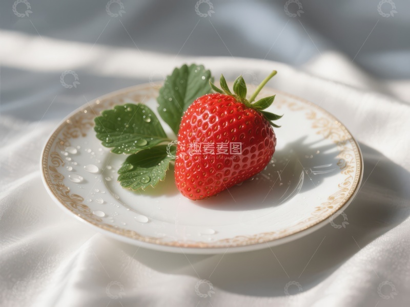 高清大图下载【趣麦麦图】新鲜草莓置于白色碟中