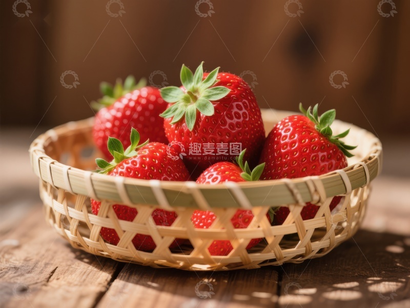 高清大图下载【趣麦麦图】竹篮中的新鲜草莓