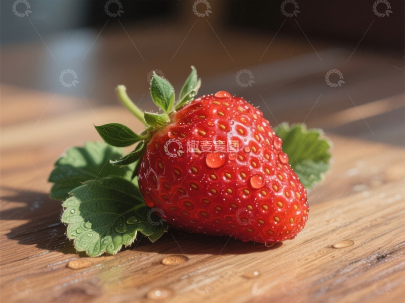 高清大图下载【趣麦麦图】新鲜草莓静置于木质桌面