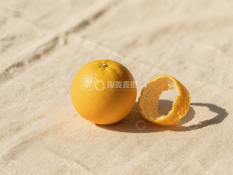 剥皮橙子与完整橙子并置