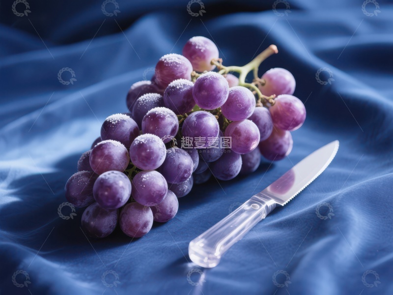 高清大图下载【趣麦麦图】紫葡萄与刀具静物图
