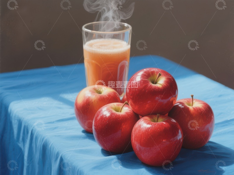 高清大图下载【趣麦麦图】新鲜苹果与热饮的静物组合