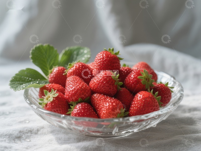 高清大图下载【趣麦麦图】新鲜草莓盛于透明碗中