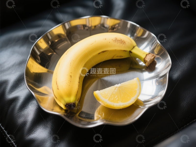 高清大图下载【趣麦麦图】香蕉柠檬置于金属碗中