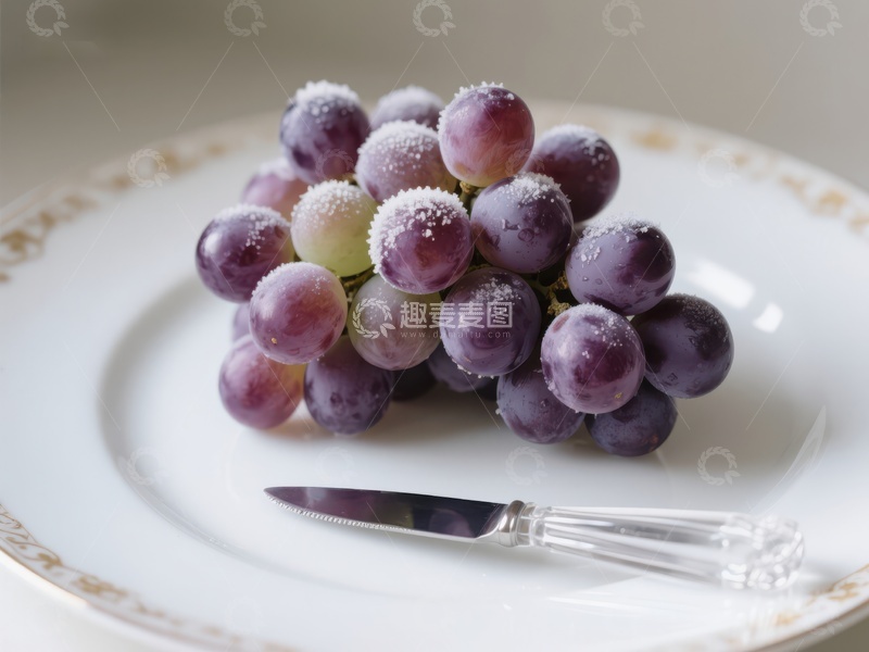 高清大图下载【趣麦麦图】盘中紫葡萄与小刀