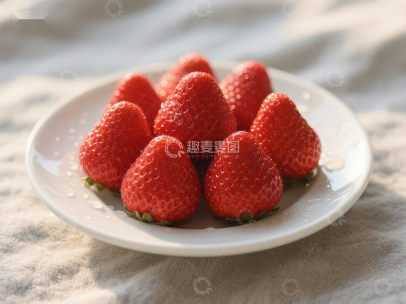 高清大图下载【趣麦麦图】新鲜草莓置于白色盘中