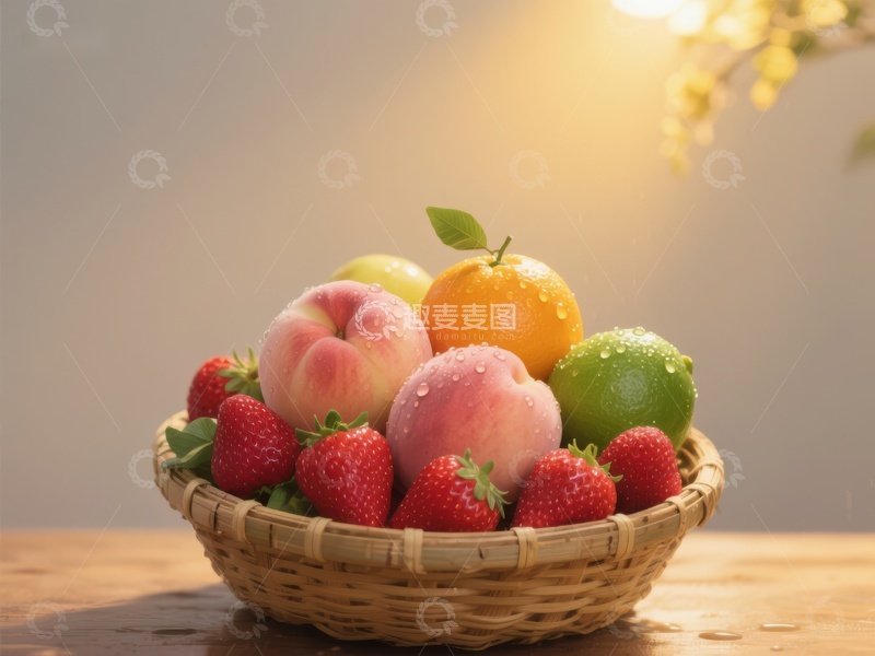 高清大图下载【趣麦麦图】新鲜水果篮，色彩斑斓