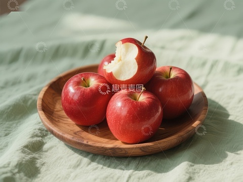 木盘中的红苹果