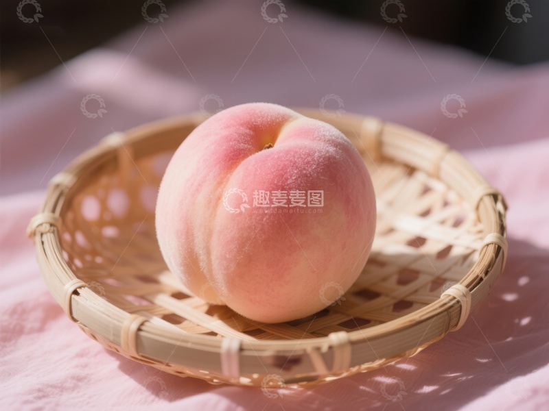 高清大图下载【趣麦麦图】新鲜桃子置于竹篮中