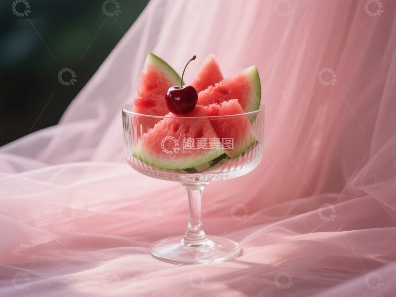 高清大图下载【趣麦麦图】西瓜片与樱桃的甜美组合
