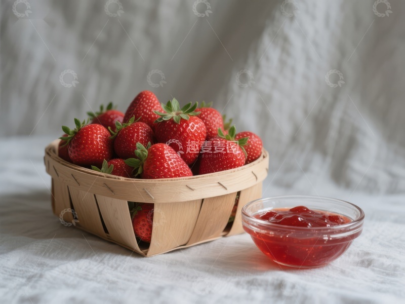 高清大图下载【趣麦麦图】新鲜草莓与果酱的静物组合