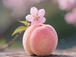 桃花点缀的鲜嫩桃子