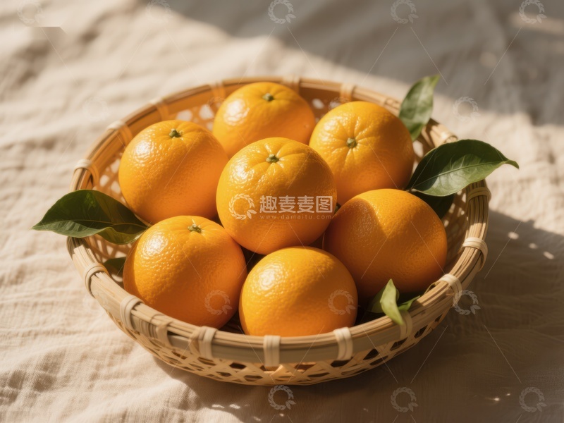 高清大图下载【趣麦麦图】竹篮中的新鲜橙子