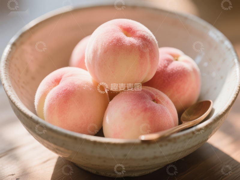 高清大图下载【趣麦麦图】陶瓷碗中的新鲜桃子