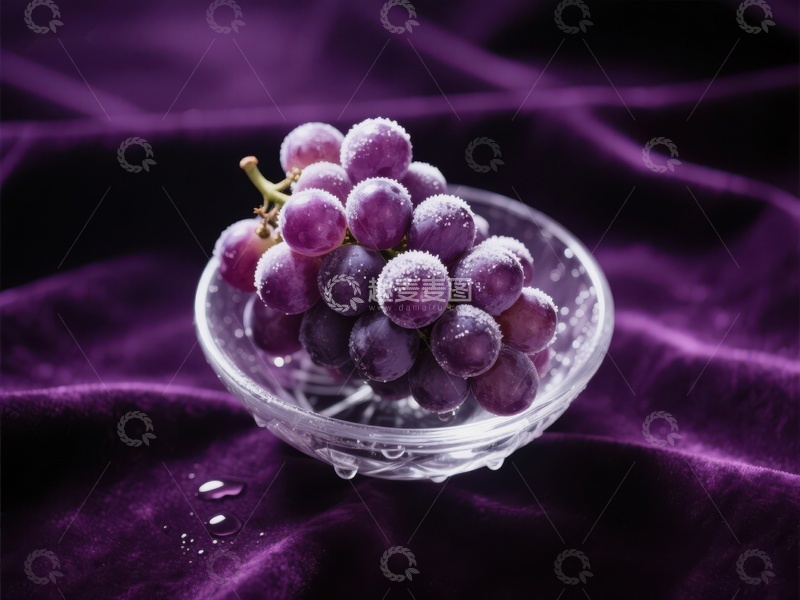高清大图下载【趣麦麦图】晶莹紫葡萄置于玻璃碗中