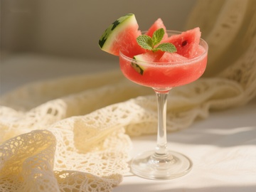 西瓜冰沙配薄荷装饰