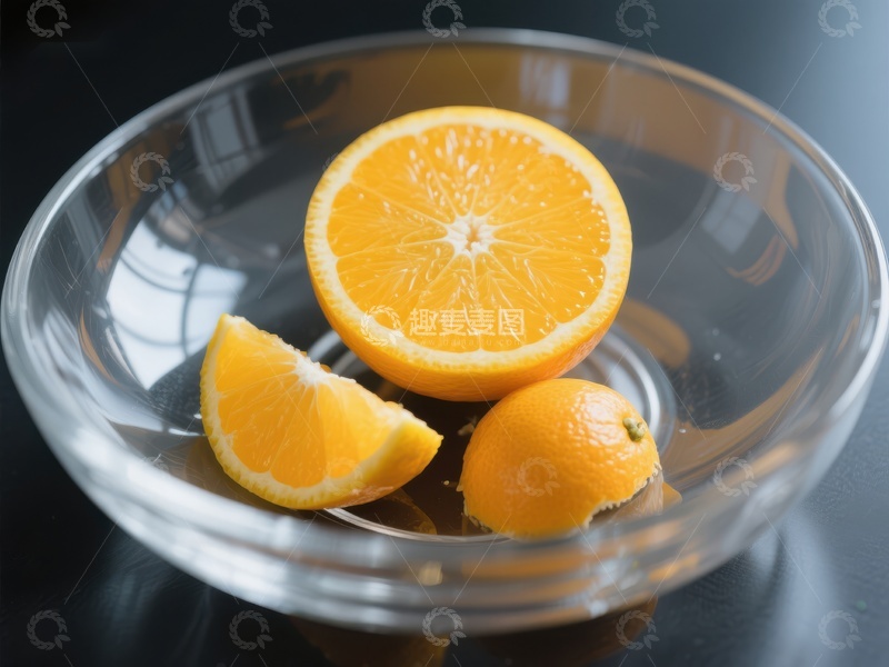 高清大图下载【趣麦麦图】玻璃碗中的橙子与切片