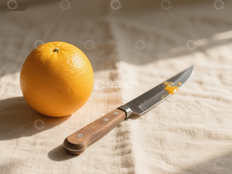 高清大图下载【趣麦麦图】橙子与刀具的静物组合